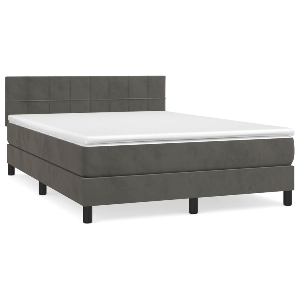 Κρεβάτι Boxspring με Στρώμα Σκούρο Γκρι 140x200 εκ. Βελούδινο
