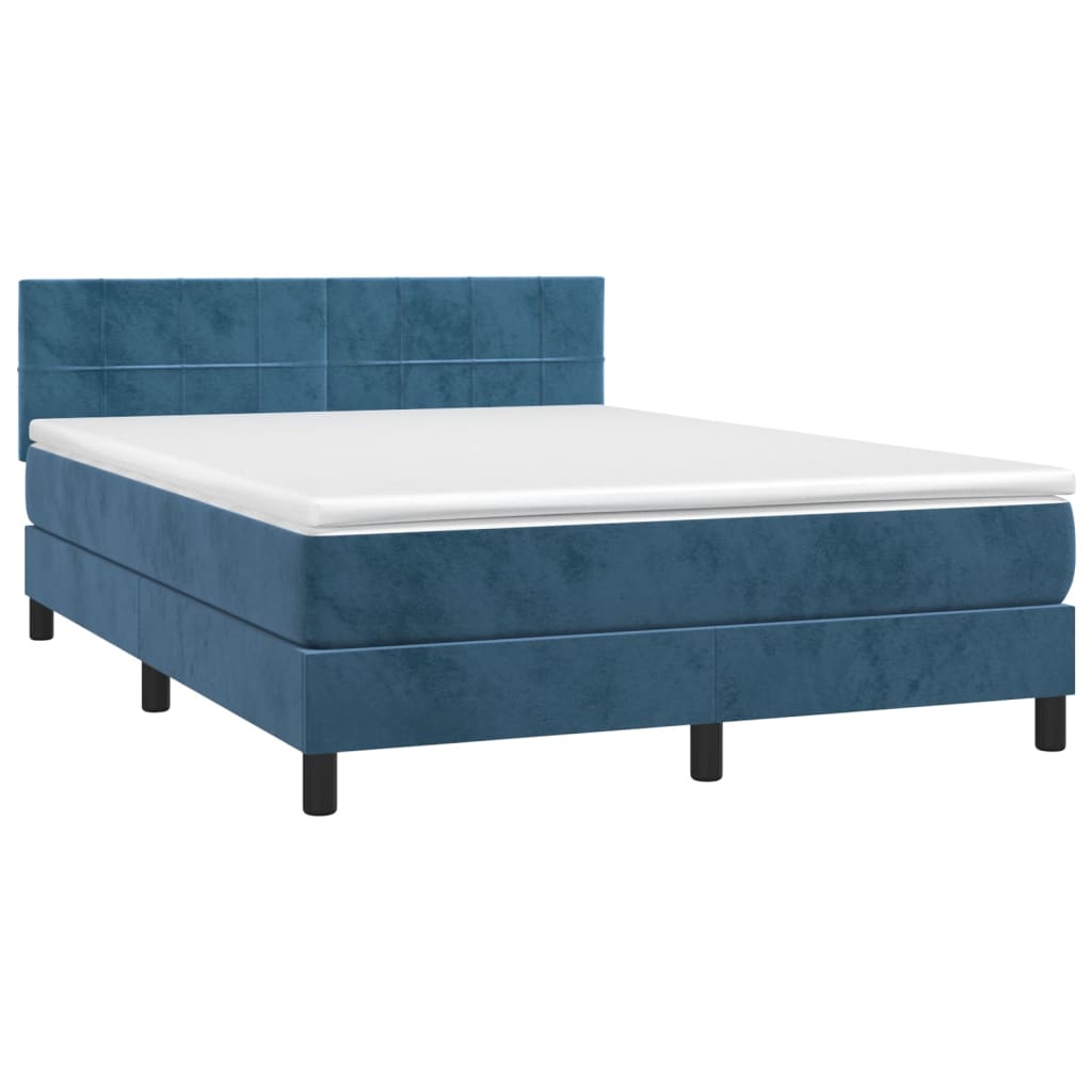 Κρεβάτι Boxspring με Στρώμα Σκούρο Μπλε 140x200 εκ. Βελούδινο - Pakobazaar
