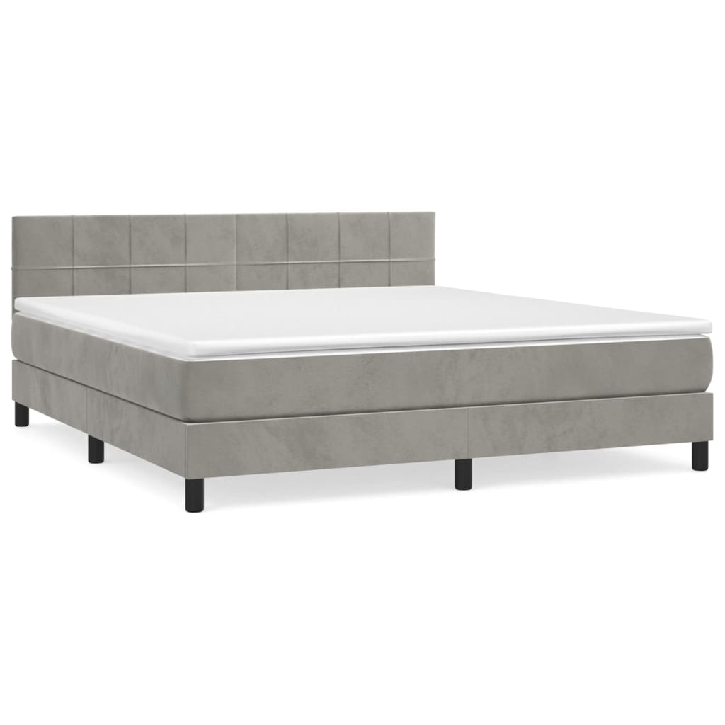 Κρεβάτι Boxspring με Στρώμα Ανοιχτό Γκρι 160x200 εκ. Βελούδινο