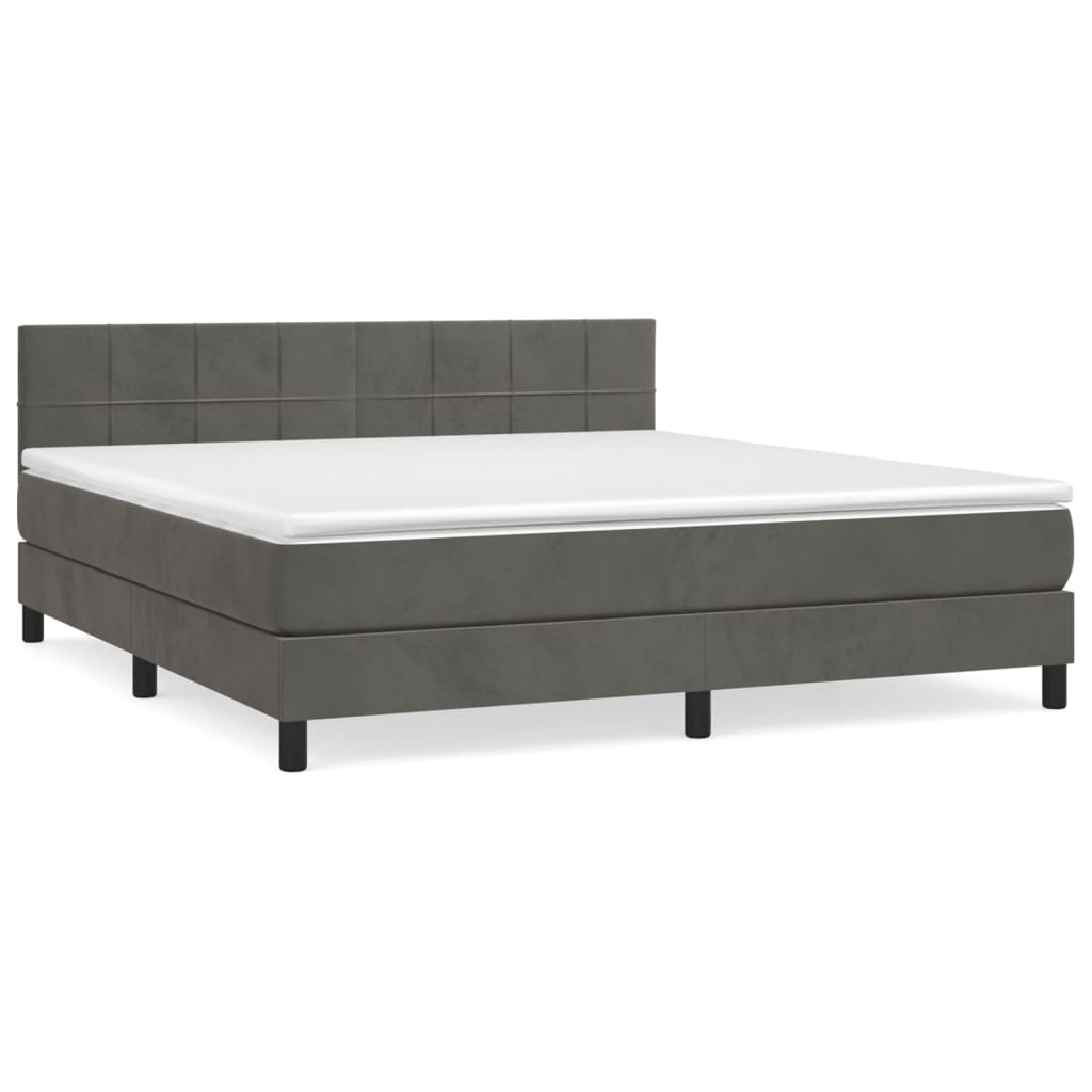 Κρεβάτι Boxspring με Στρώμα Σκούρο Γκρι 160x200 εκ. Βελούδινο