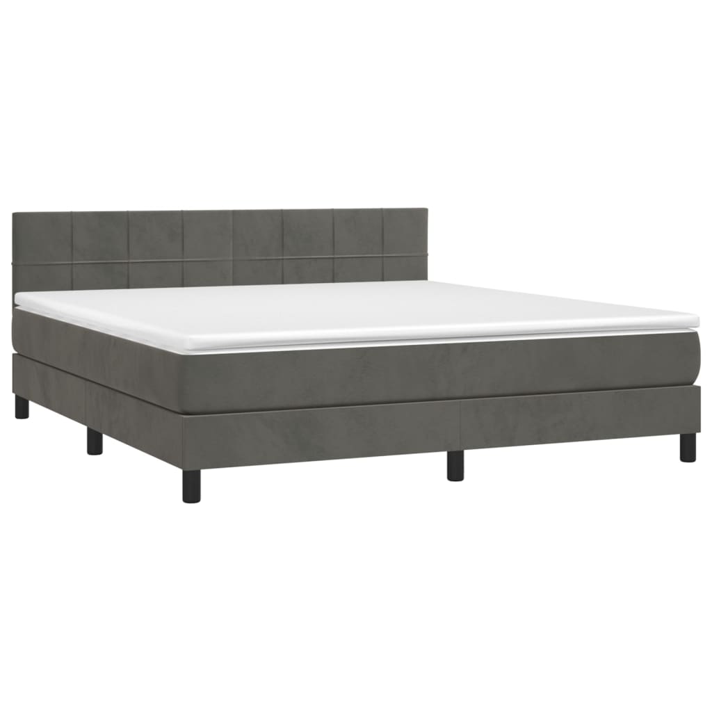 Κρεβάτι Boxspring με Στρώμα Σκούρο Γκρι 160x200 εκ. Βελούδινο