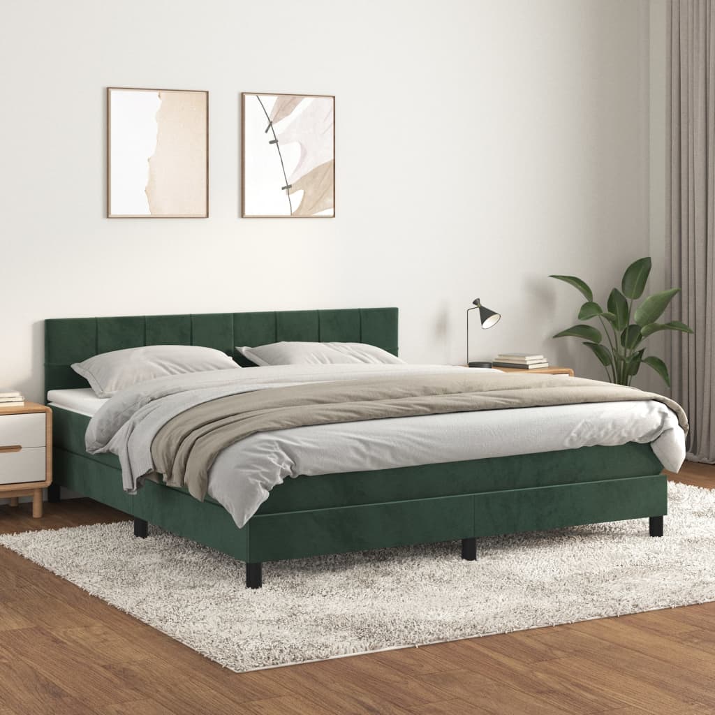 Κρεβάτι Boxspring με Στρώμα Σκούρο Πράσινο 180x200εκ. Βελούδινο - Pakobazaar
