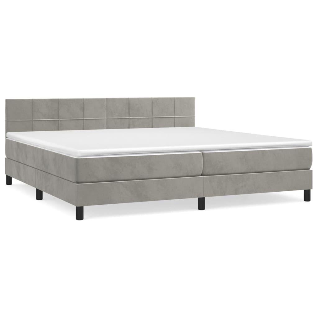 Κρεβάτι Boxspring με Στρώμα Ανοιχτό Γκρι 200x200 εκ. Βελούδινο - Pakobazaar