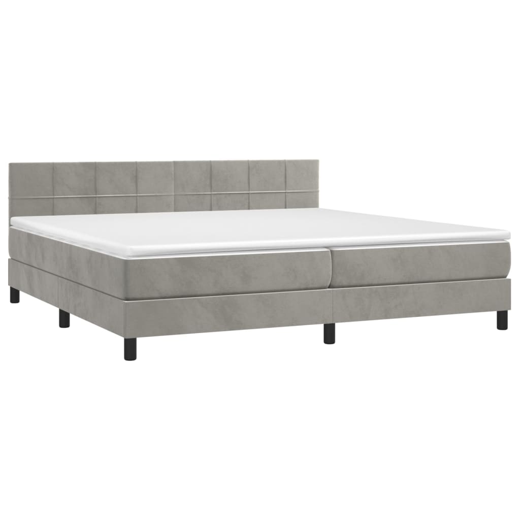 Κρεβάτι Boxspring με Στρώμα Ανοιχτό Γκρι 200x200 εκ. Βελούδινο - Pakobazaar