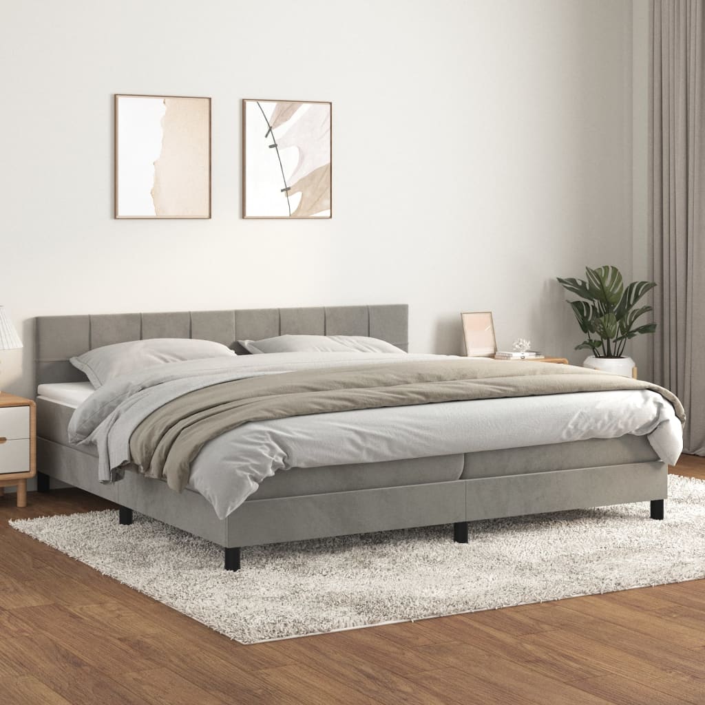 Κρεβάτι Boxspring με Στρώμα Ανοιχτό Γκρι 200x200 εκ. Βελούδινο - Pakobazaar