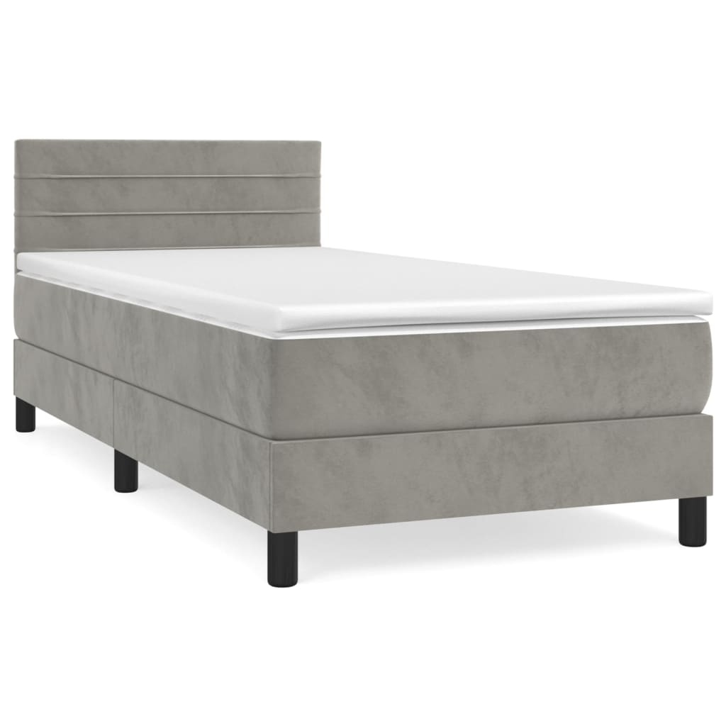 Κρεβάτι Boxspring με Στρώμα Ανοιχτό Γκρι 80x200 εκ. Βελούδινο