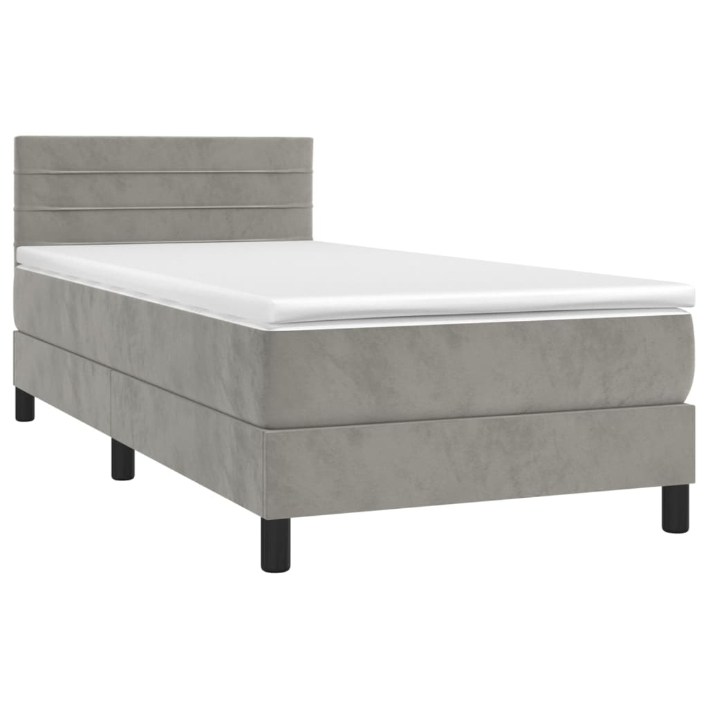 Κρεβάτι Boxspring με Στρώμα Ανοιχτό Γκρι 80x200 εκ. Βελούδινο