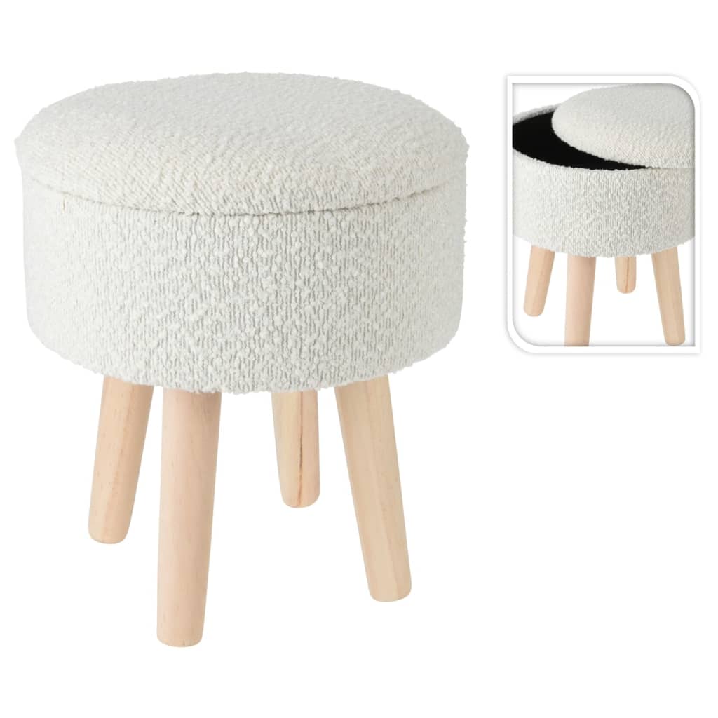 Home&Styling Σκαμπό με Αποθηκευτικό Χώρο Ø28,7x33,8 εκ. Λευκό Ιβουάρ
