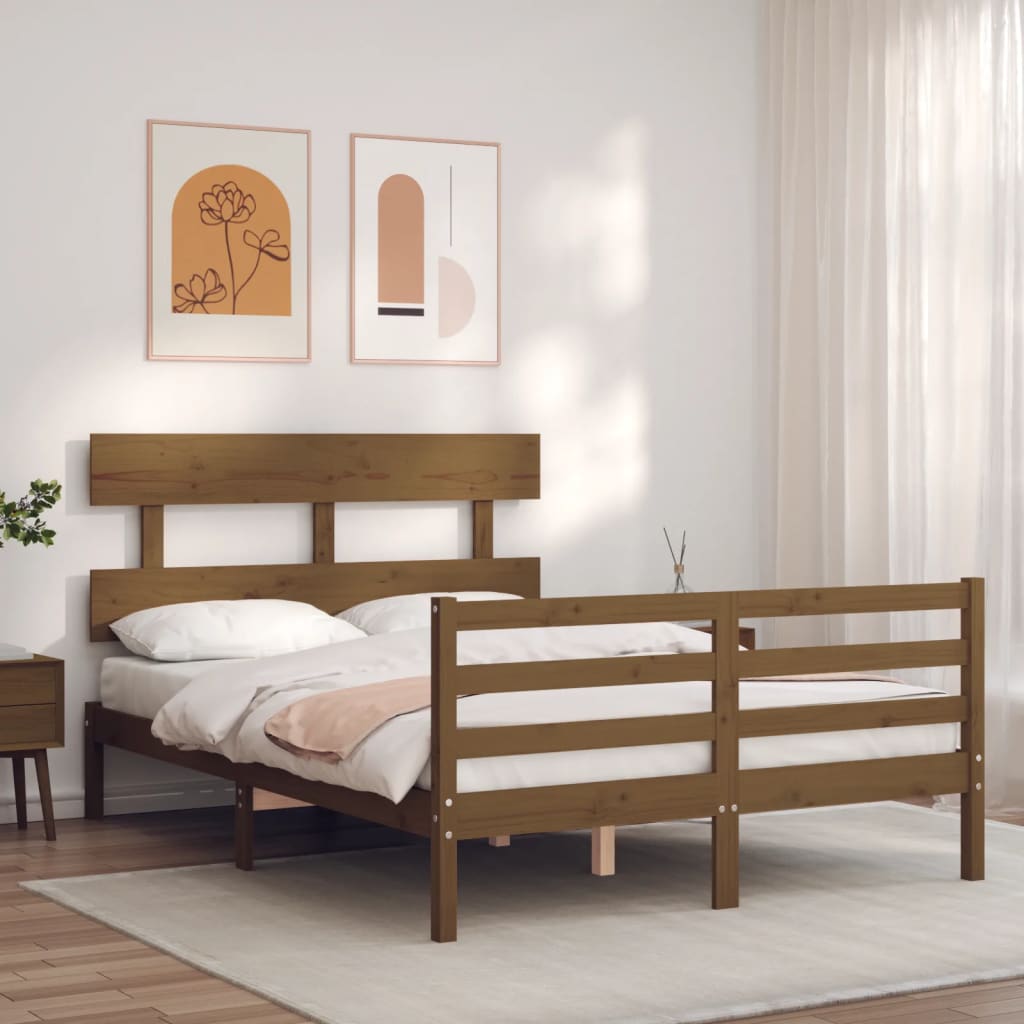 Πλαίσιο Κρεβατιού με Κεφαλάρι Καφέ Μελί 140x190 εκ. Μασίφ Ξύλο