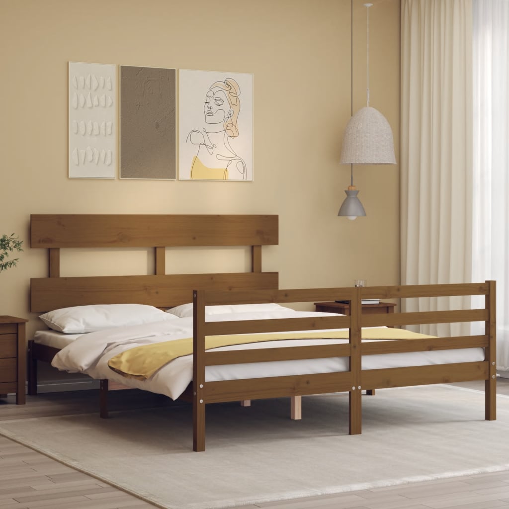 Πλαίσιο Κρεβατιού με Κεφαλάρι Μελί 160x200 εκ. από Μασίφ Ξύλο - Pakobazaar