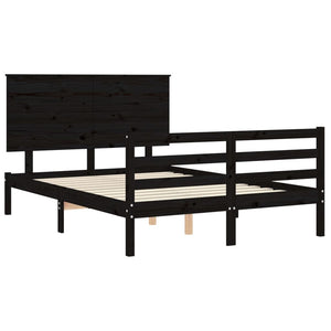 Πλαίσιο Κρεβατιού με Κεφαλάρι Μαύρο 140x200 εκ. Μασίφ Ξύλο - Pakobazaar