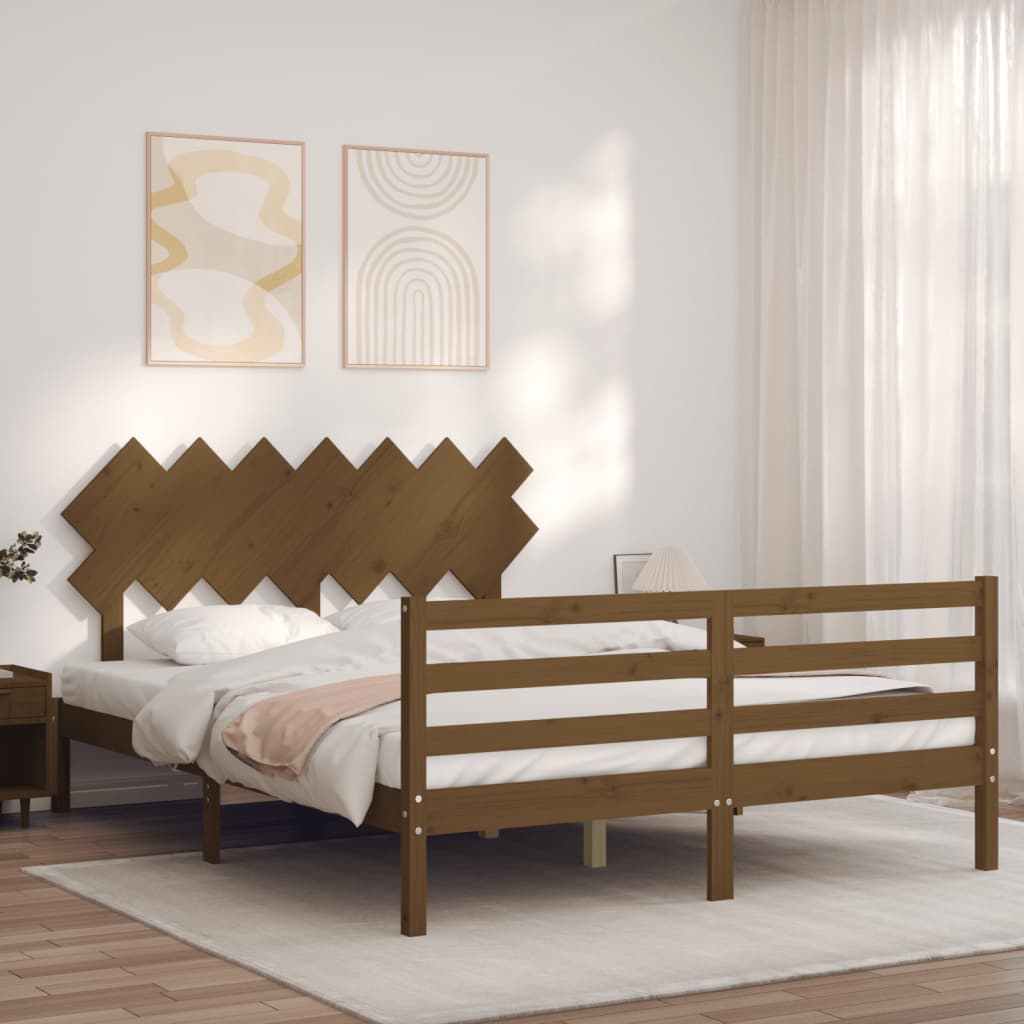 Πλαίσιο Κρεβατιού με Κεφαλάρι Καφέ Μελί 140x190 εκ. Μασίφ Ξύλο - Pakobazaar