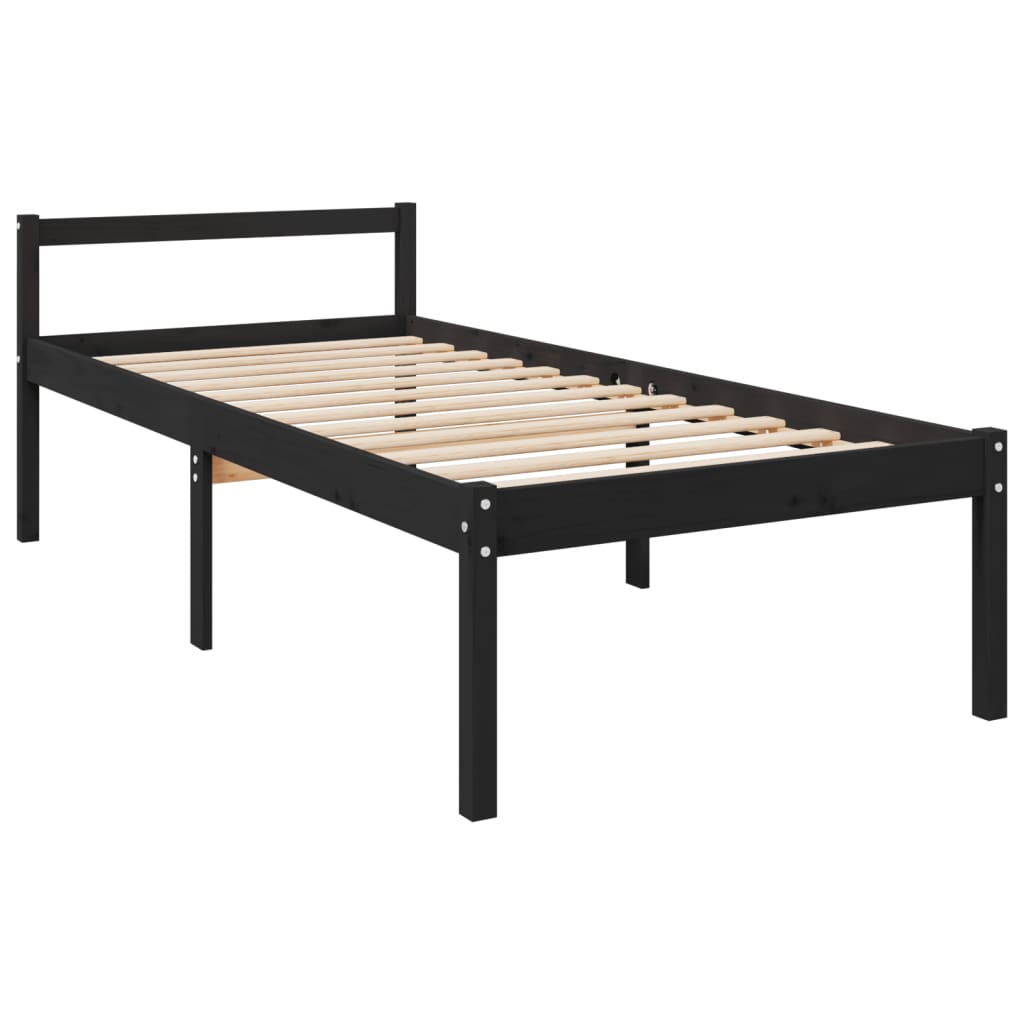 Κρεβάτι Ηλικιωμένου με Κεφαλάρι Μαύρο Μασίφ Ξύλο Small Single