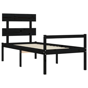 Κρεβάτι Ηλικιωμένου με Κεφαλάρι 100 x 200 εκ. Μαύρο Μασίφ Ξύλο