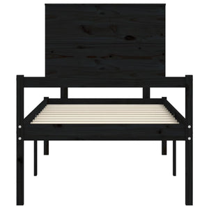Κρεβάτι Ηλικιωμένου με Κεφαλάρι 90 x 200 εκ. Μαύρο Μασίφ Ξύλο