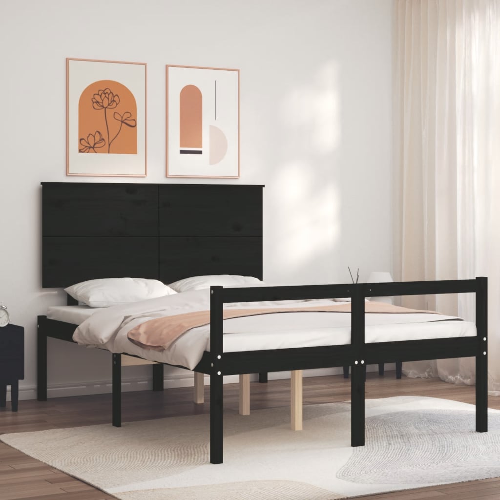 Κρεβάτι Ηλικιωμένου με Κεφαλάρι 140 x 200 εκ. Μαύρο Μασίφ Ξύλο - Pakobazaar