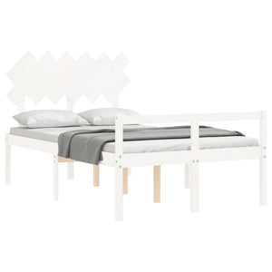 Κρεβάτι Ηλικιωμένου με Κεφαλάρι Λευκό Μασίφ Ξύλο Small Double