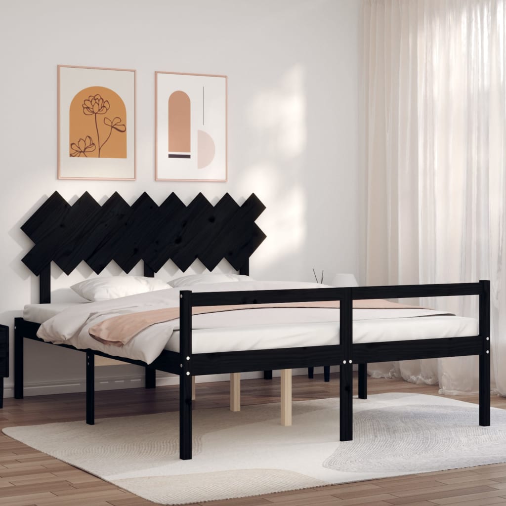 Κρεβάτι Ηλικιωμένου με Κεφαλάρι 160 x 200 εκ. Μαύρο Μασίφ Ξύλο - Pakobazaar