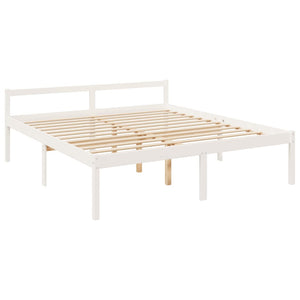 Κρεβάτι Ηλικιωμένου με Κεφαλάρι Λευκό Μασίφ Ξύλο Super King