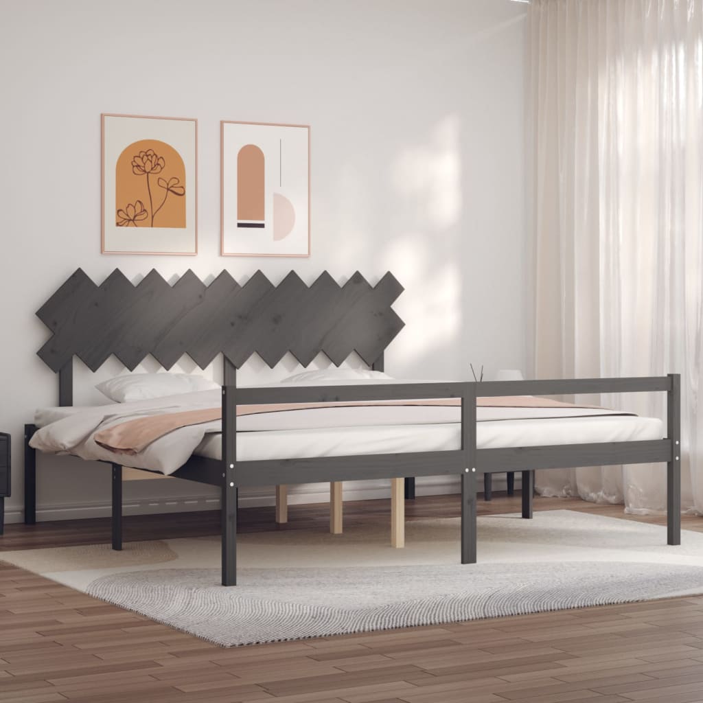 Κρεβάτι Ηλικιωμένου με Κεφαλάρι 200 x 200 εκ. Γκρι Μασίφ Ξύλο