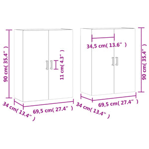 Ντουλάπια Τοίχου 2 τεμ. Καπνιστή Δρυς 69,5 x 34 x 90 εκ.