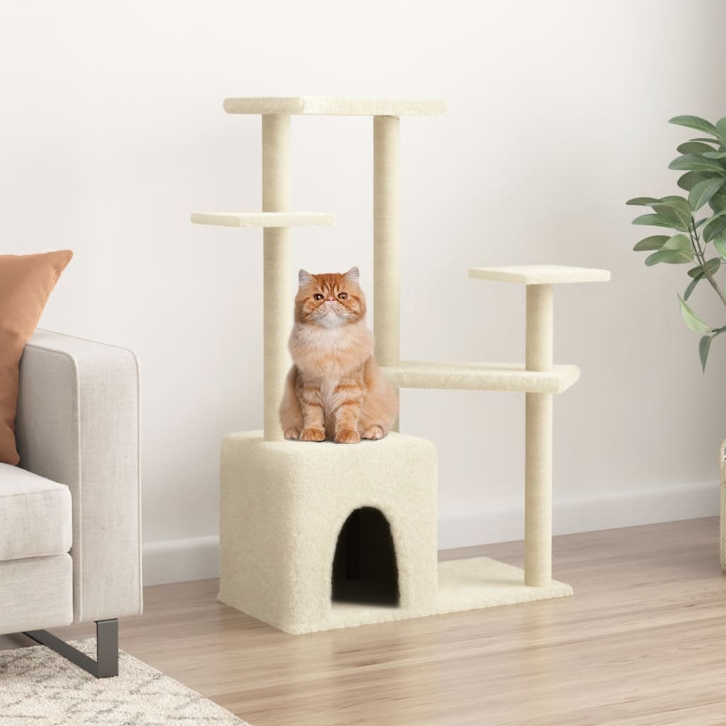 Γατόδεντρο Κρεμ 107,5 εκ. με Στύλους Ξυσίματος από Σιζάλ - PAKOBAZAAR