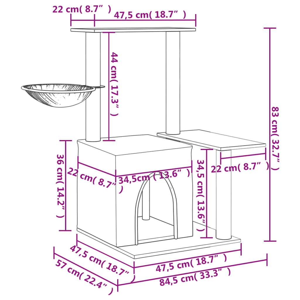 Γατόδεντρο Aνοιχτό Γκρι 83 εκ. με Στύλους Ξυσίματος από Σιζάλ - PAKOBAZAAR
