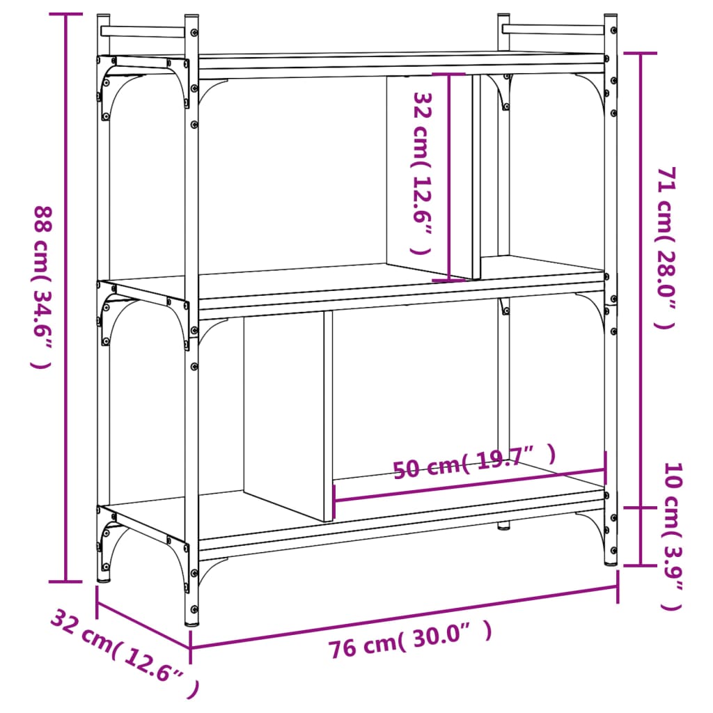 Βιβλιοθήκη 3 Επιπέδων Μαύρη 76 x 32 x 88 εκ. από Επεξεργ. Ξύλο - Pakobazaar