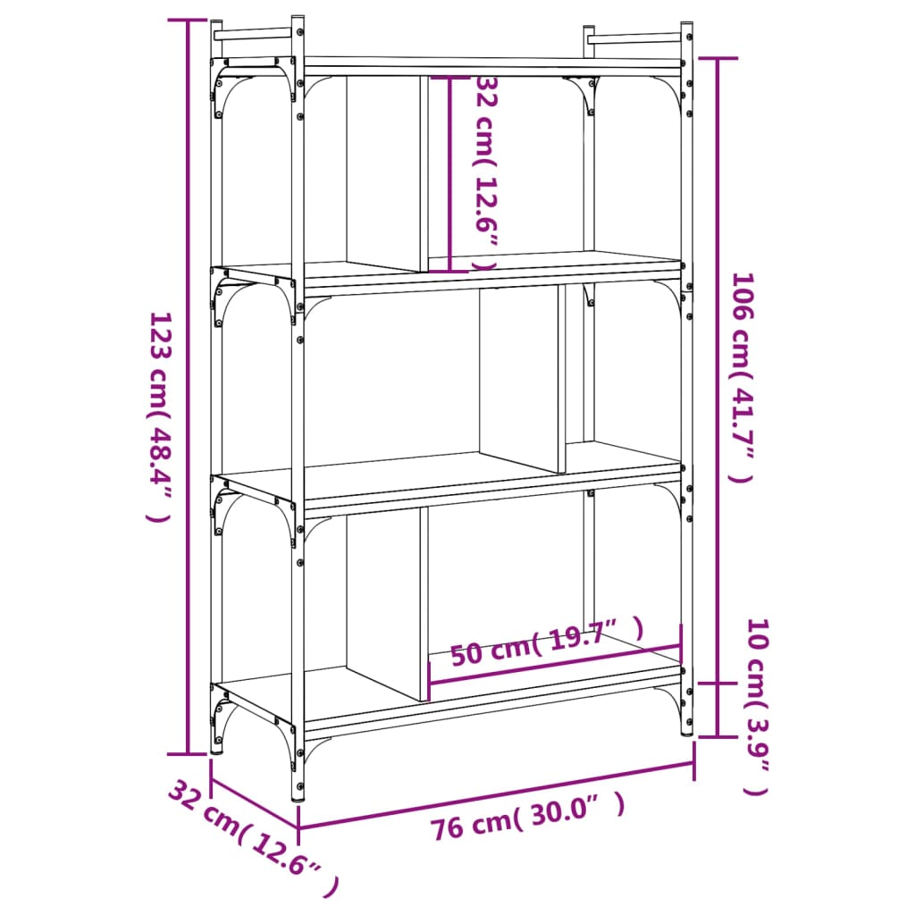 Βιβλιοθήκη 4 Επιπέδων Sonoma Δρυς 76 x 32 x 123 εκ. Επεξ. Ξύλο
