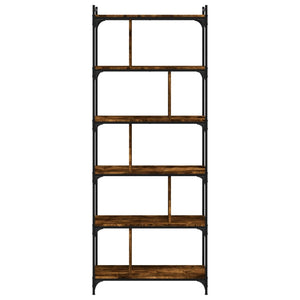 Βιβλιοθήκη 6 Επιπέδων Καπνιστή Δρυς 76x32x192 εκ. Επεξ. Ξύλο - Pakobazaar