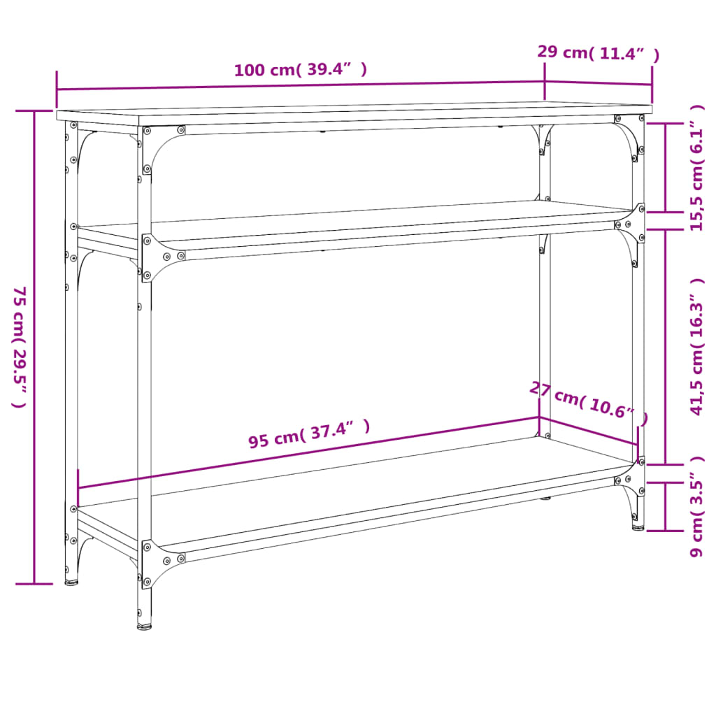 Τραπέζι Κονσόλα Γκρι Sonoma 100x29x75 εκ. Επεξεργασμένο Ξύλο