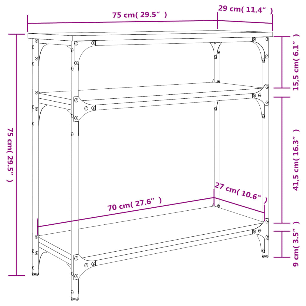 Τραπέζι Κονσόλα Γκρι Sonoma 75x29x75 εκ. Επεξεργασμένο Ξύλο