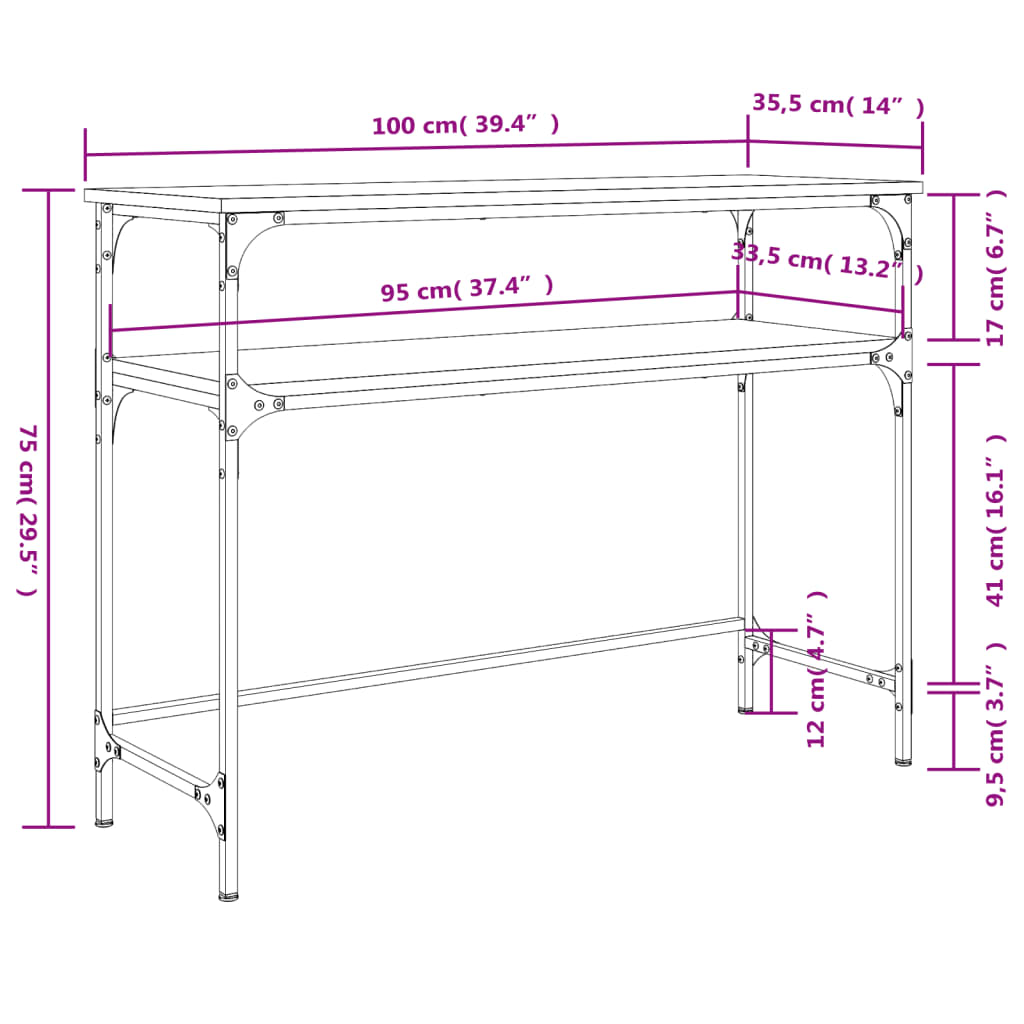 Τραπέζι Κονσόλα Sonoma Δρυς 100x35,5x75 εκ. Επεξεργασμένο Ξύλο