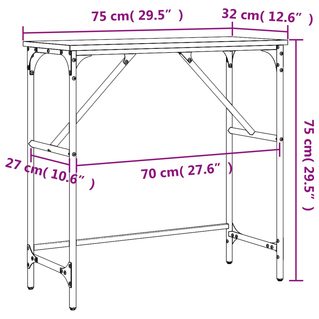 Τραπέζι Κονσόλα Καφέ Δρυς 75x32x75 εκ. Επεξεργασμένο Ξύλο