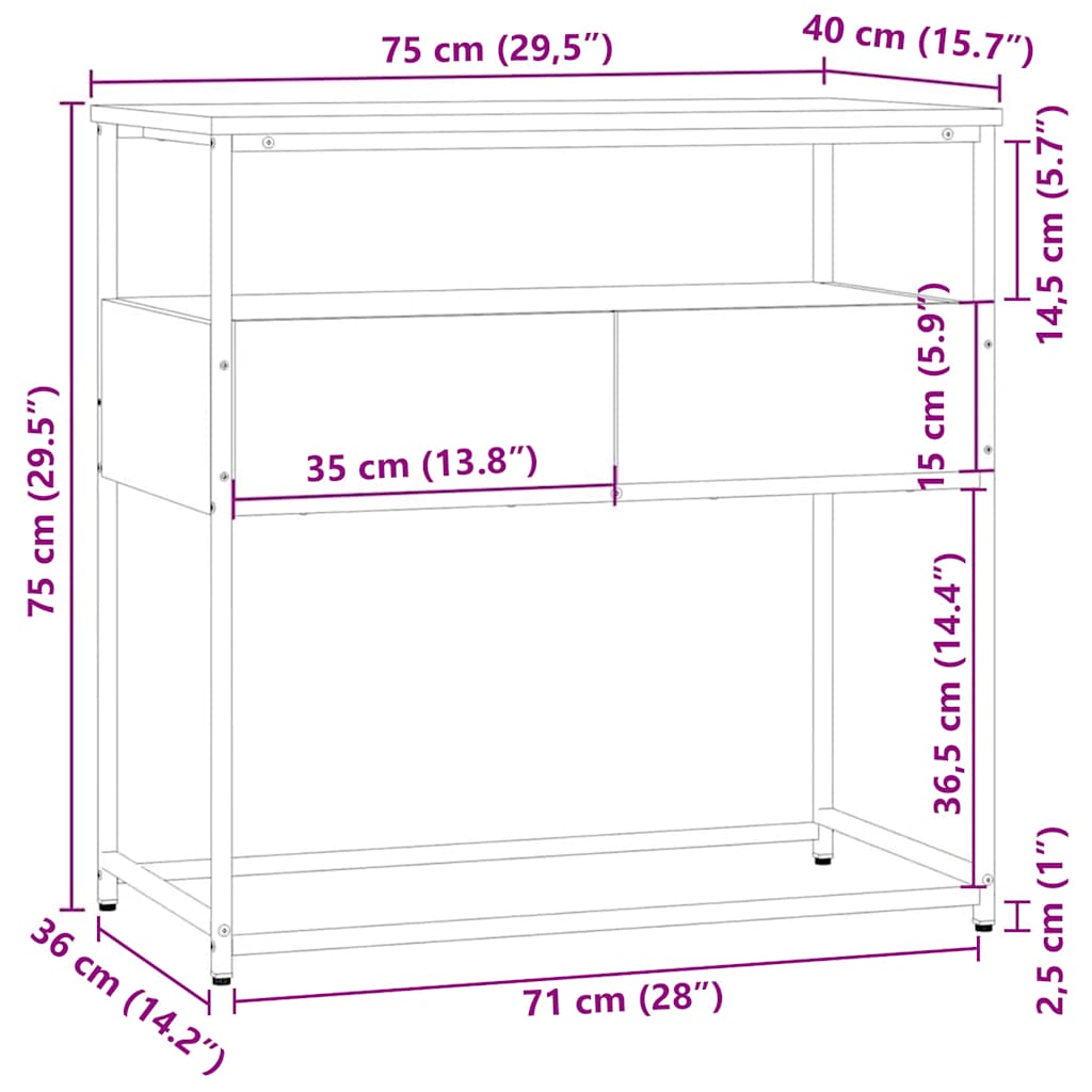 Τραπέζι Κονσόλα Γκρι Sonoma 75x40x75 εκ. Επεξεργασμένο Ξύλο