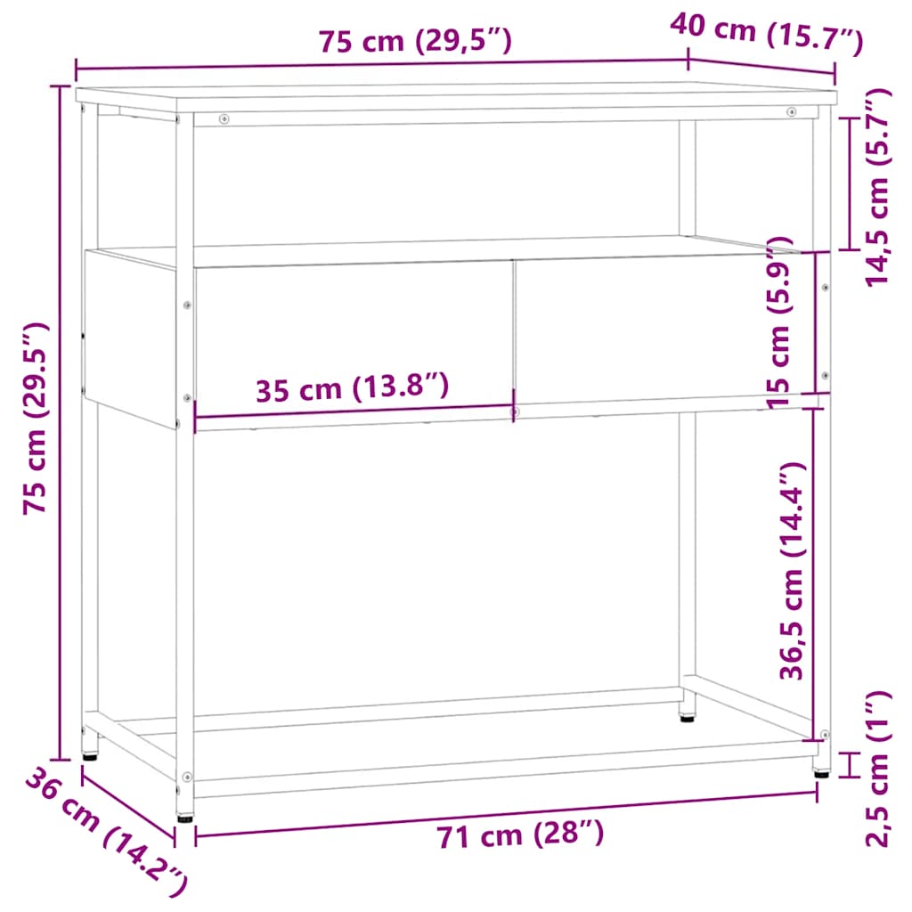 Τραπέζι Κονσόλα Καφέ Δρυς 75 x 40 x 75 εκ. Επεξεργασμένο Ξύλο