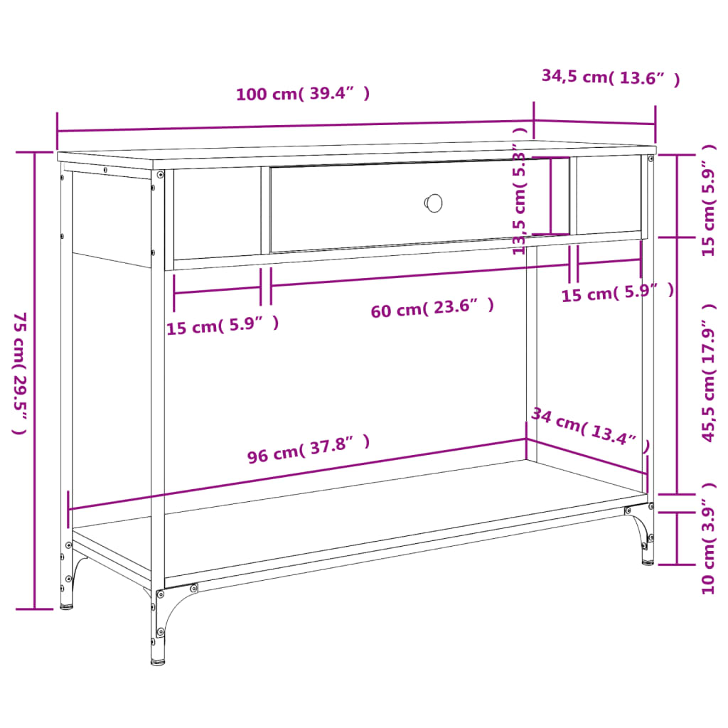 Τραπέζι Κονσόλα Sonoma Δρυς 100x34,5x75 εκ. Επεξεργασμένο Ξύλο