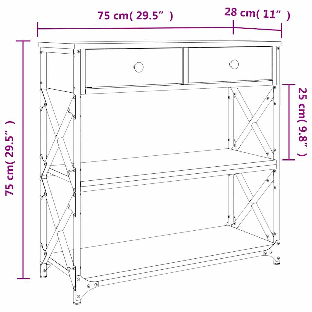 Τραπέζι Κονσόλα Γκρι Sonoma 75x28x75 εκ. Επεξεργασμένο Ξύλο - Pakobazaar