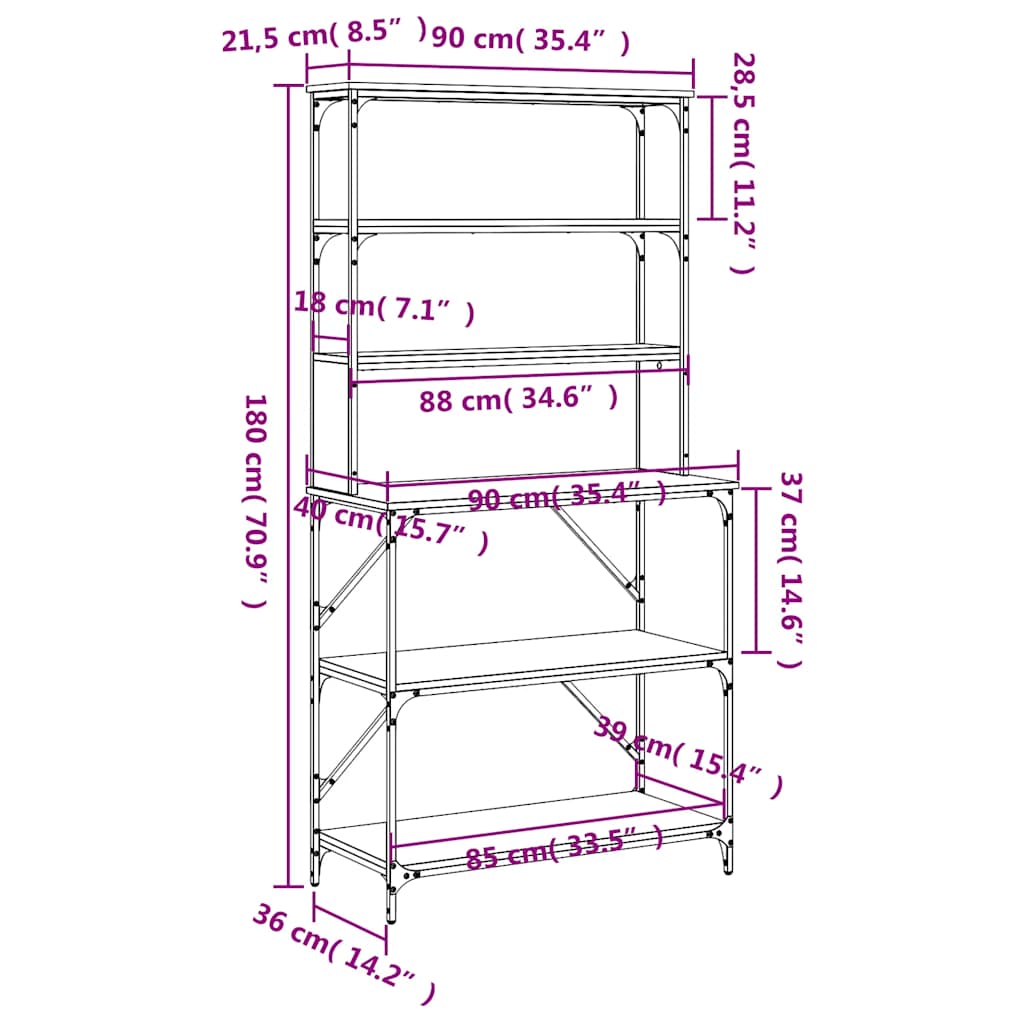 Ραφιέρα Κουζίνας 6 Επιπέδων Καφέ Δρυς 90x40x180 εκ. Επεξ. Ξύλο