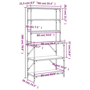Ραφιέρα Κουζίνας 6 Επιπέδων Καφέ Δρυς 90x40x180 εκ. Επεξ. Ξύλο