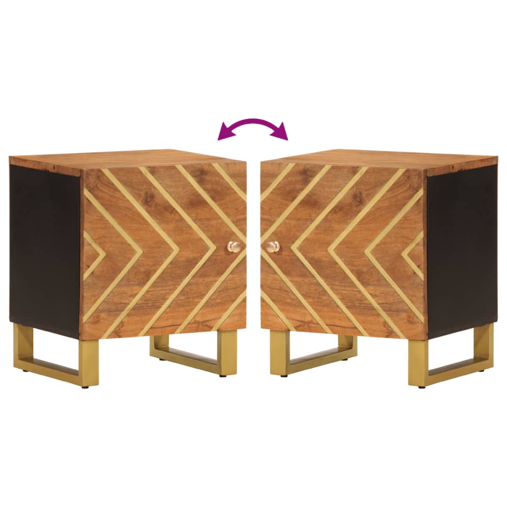 Κομοδίνο Καφέ και Μαύρο από Μασίφ Ξύλο Μάνγκο