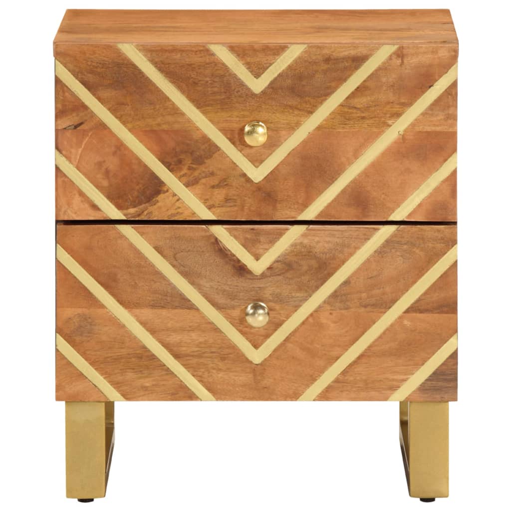 Κομοδίνο Καφέ και Μαύρο από Μασίφ Ξύλο Μάνγκο