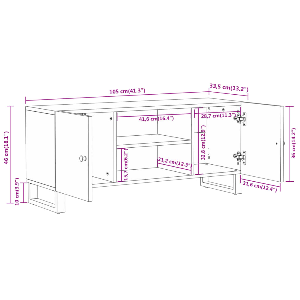 Έπιπλο Τηλεόρασης Καφέ/Μαύρο 105x33,5x46 εκ. Μασίφ Ξύλο Μάνγκο - Pakobazaar
