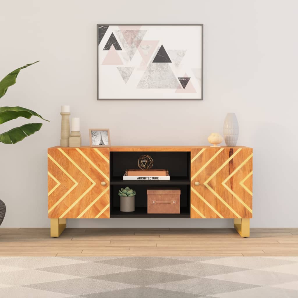 Έπιπλο Τηλεόρασης Καφέ/Μαύρο 105x33,5x46 εκ. Μασίφ Ξύλο Μάνγκο - Pakobazaar
