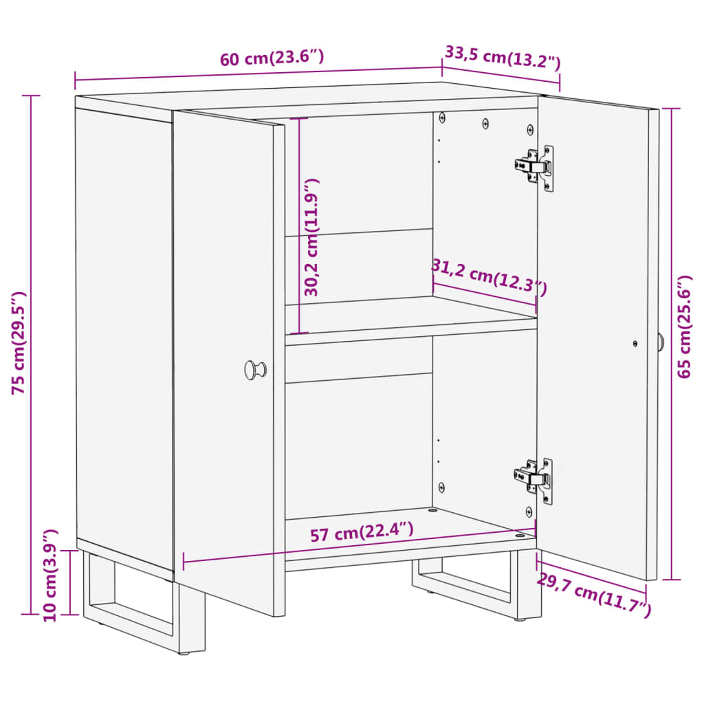 Βοηθητικό Έπιπλο Καφέ/Μαύρο 60x33,5x75 εκ. Μασίφ Ξύλο Μάνγκο - Pakobazaar