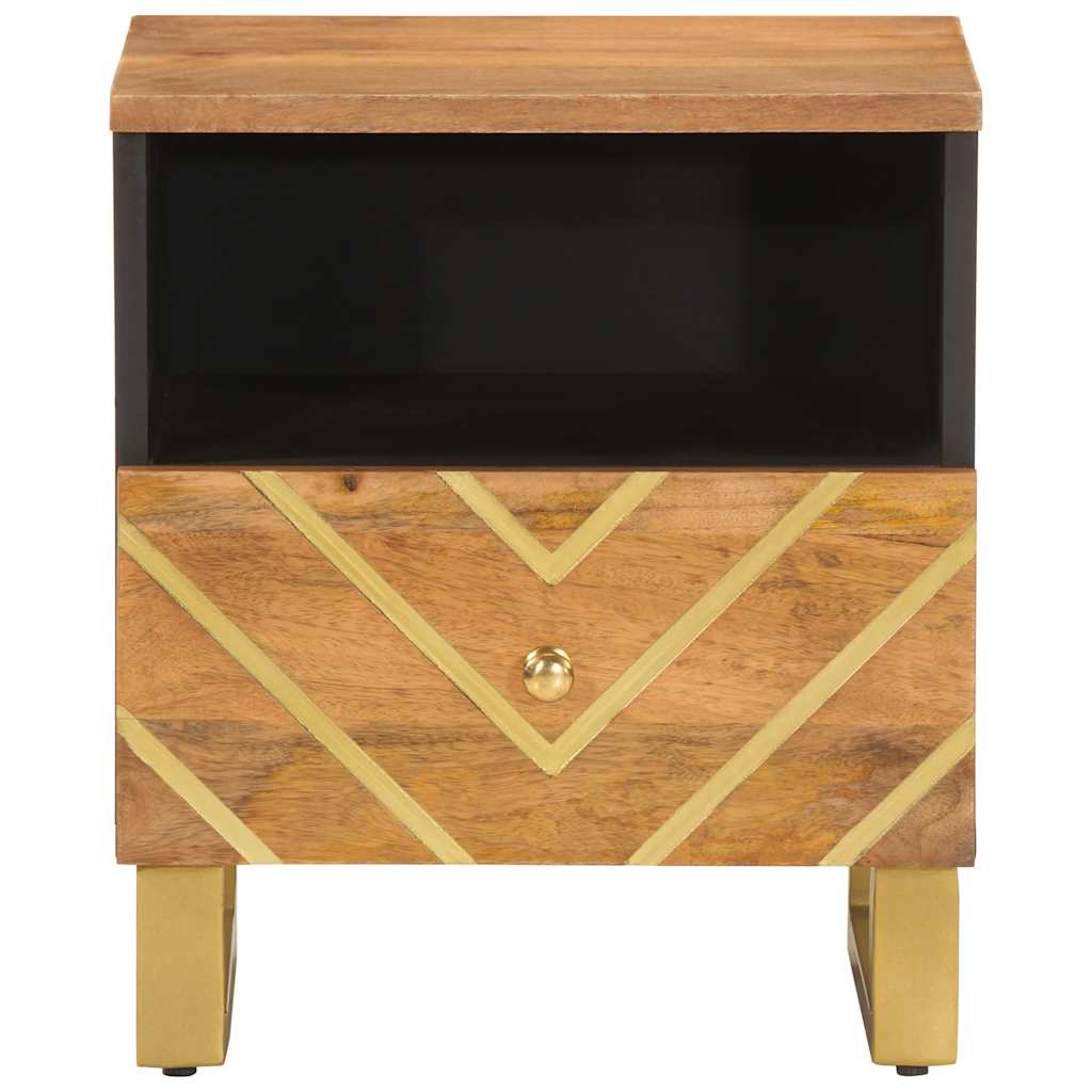 Κομοδίνα 2 τεμ. Καφέ και Μαύρο από Μασίφ Ξύλο Μάνγκο