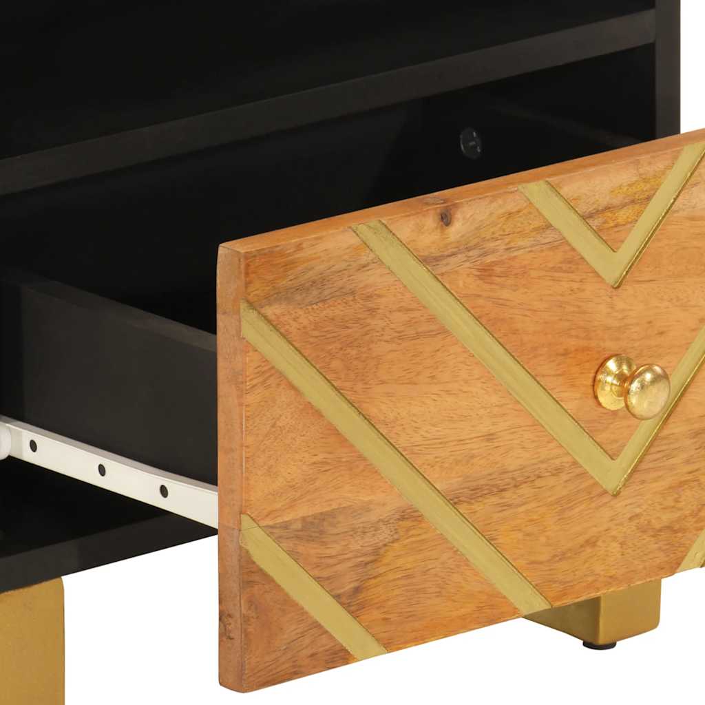 Κομοδίνα 2 τεμ. Καφέ και Μαύρο από Μασίφ Ξύλο Μάνγκο