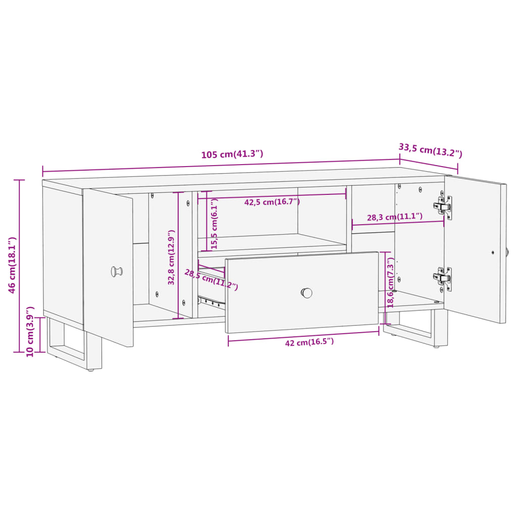 Έπιπλο Τηλεόρασης Καφέ/Μαύρο 105x33,5x46 εκ. Μασίφ Ξύλο Μάνγκο - Pakobazaar