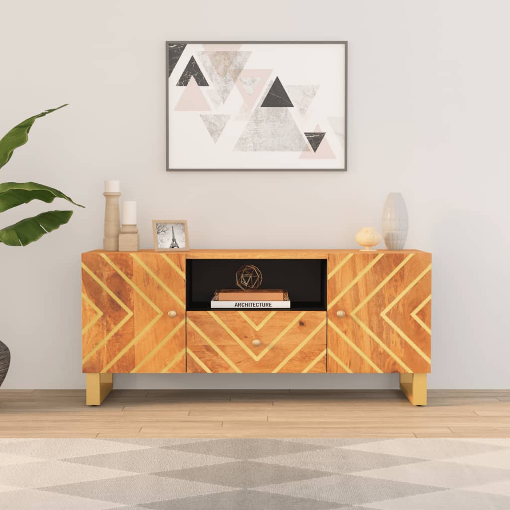 Έπιπλο Τηλεόρασης Καφέ/Μαύρο 105x33,5x46 εκ. Μασίφ Ξύλο Μάνγκο - Pakobazaar