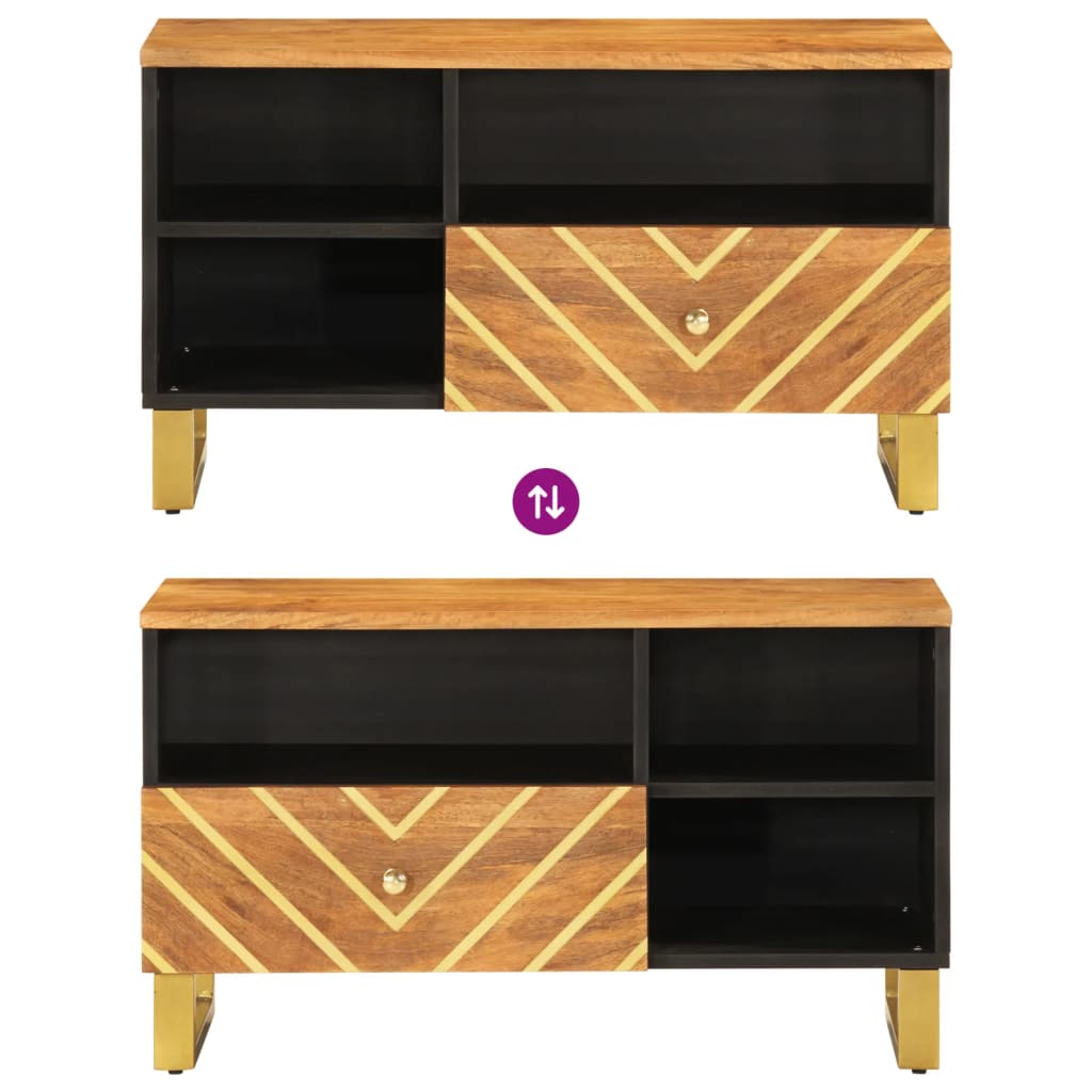 Έπιπλο Τηλεόρασης Καφέ/Μαύρο 80x33,5x46 εκ. Μασίφ Ξύλο Μάνγκο